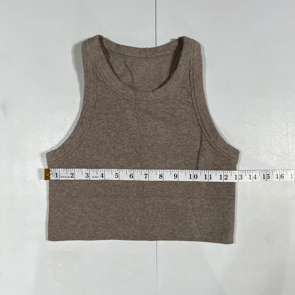 Alo Yoga Sporty Seamless Ribbed Crop Tank Top Brown Racerback Womens XS Neutral